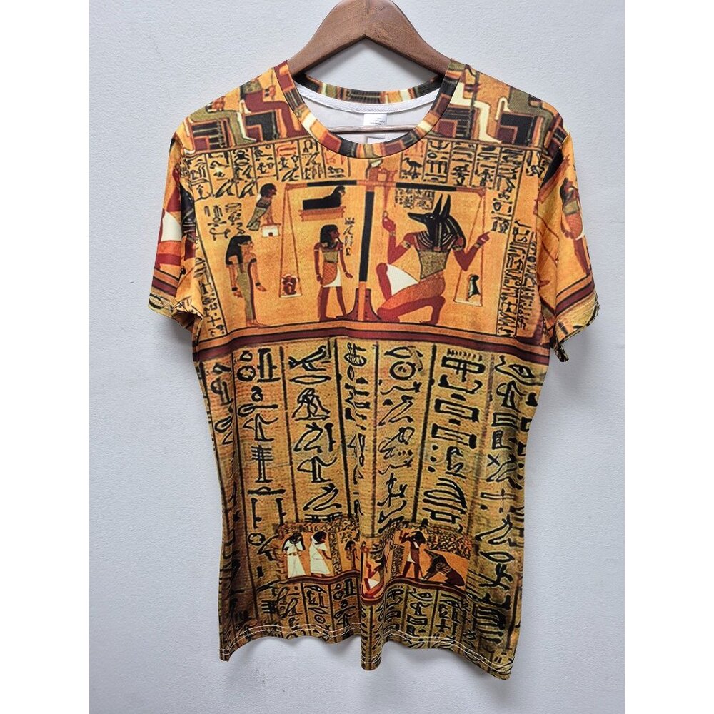 Egyptian Hieroglyphic Print T-Shirt XL Pre-Shrunk Polyester & Spandex Crewneck